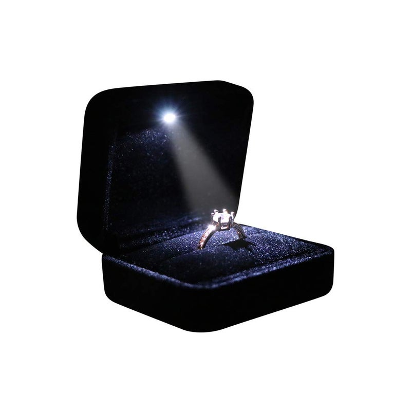 Omeet Velvet Metal Glossy with LED Jewelry Gift Box for Proposal  Engagement  Wedding - Easy to fit into Your Pocket or Handbag - Image 1